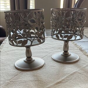 Bath & Body Works Floral Silver Candle Holders